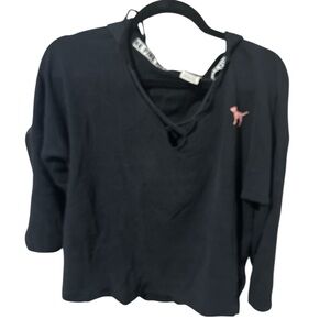 Victoria Secret Vintage Black Hoodie with Pink Dog Logo small